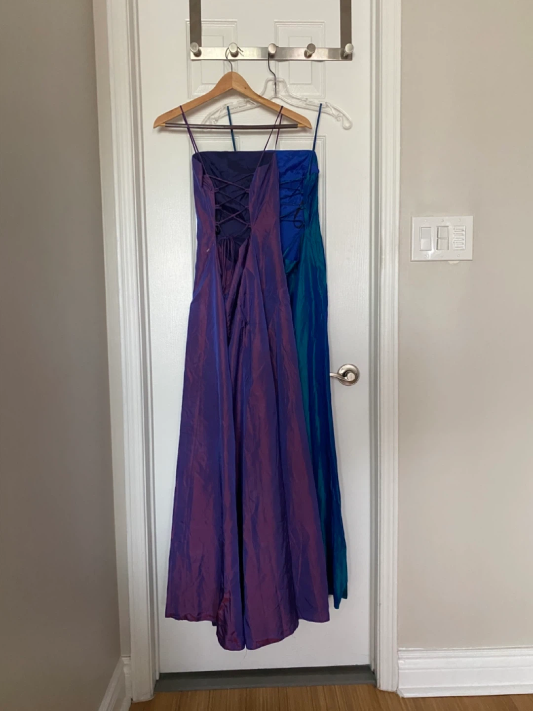 Fairweather Blue/Teal Iridescent Lace-Up Back Maxi Dress Size 4