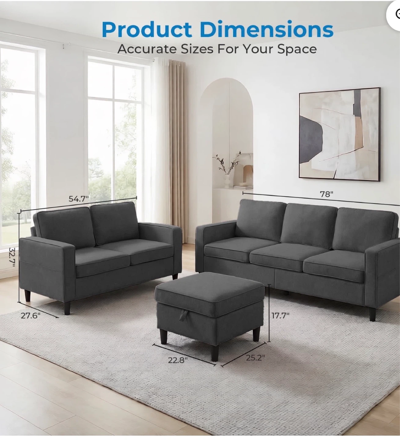 Grey Storage Sofa set with Ottoman - photo 2