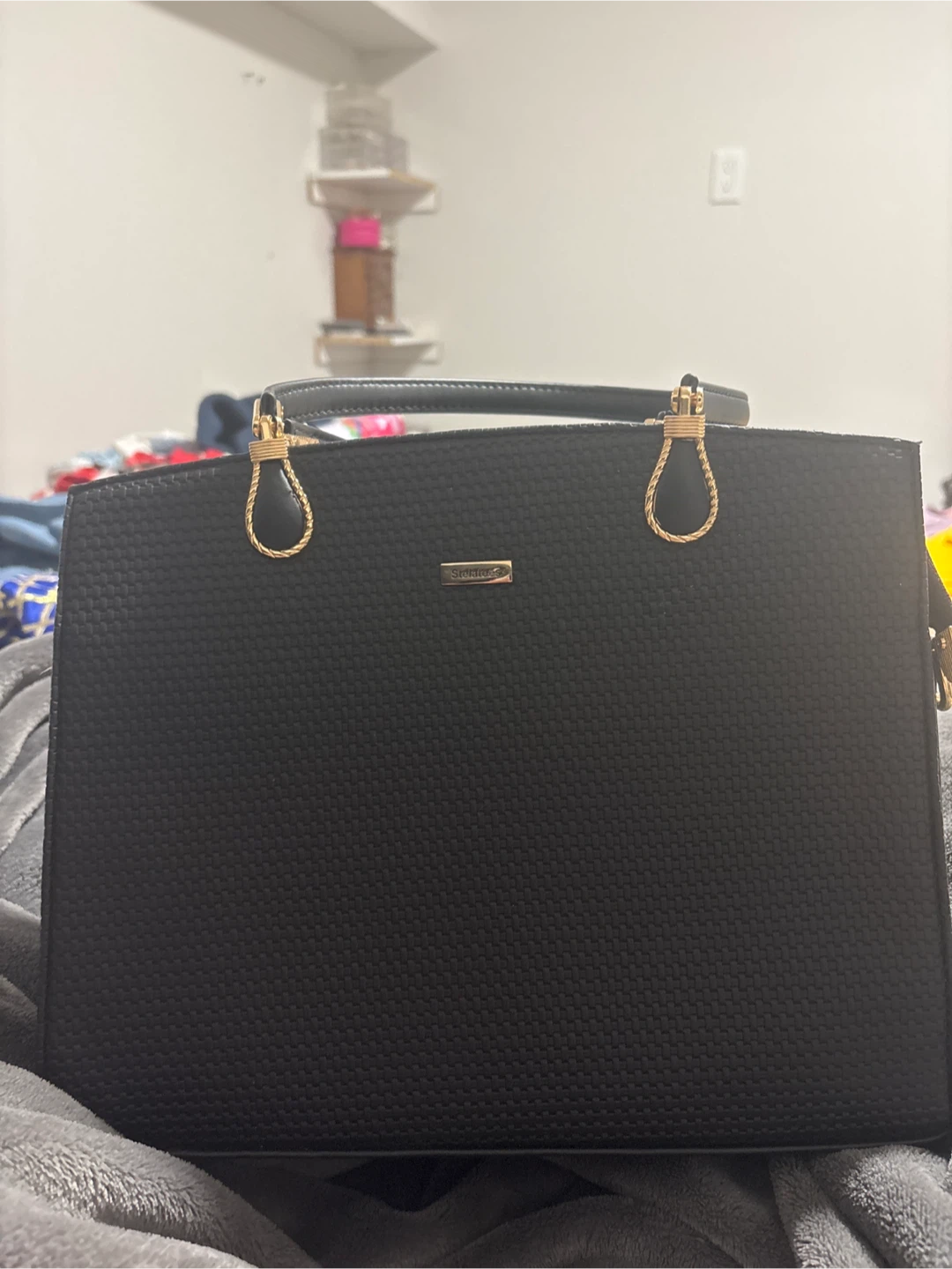 Stefano's Black Textured Tote Bag