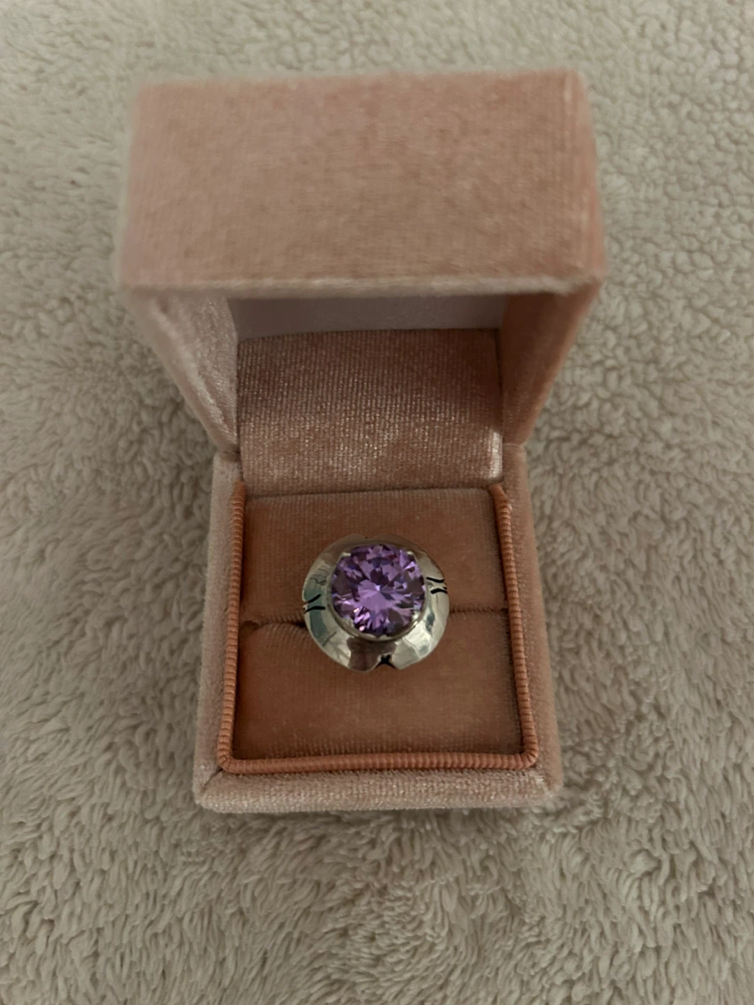 Sterling Silver Purple Gemstone Ring in Pink Ring Box