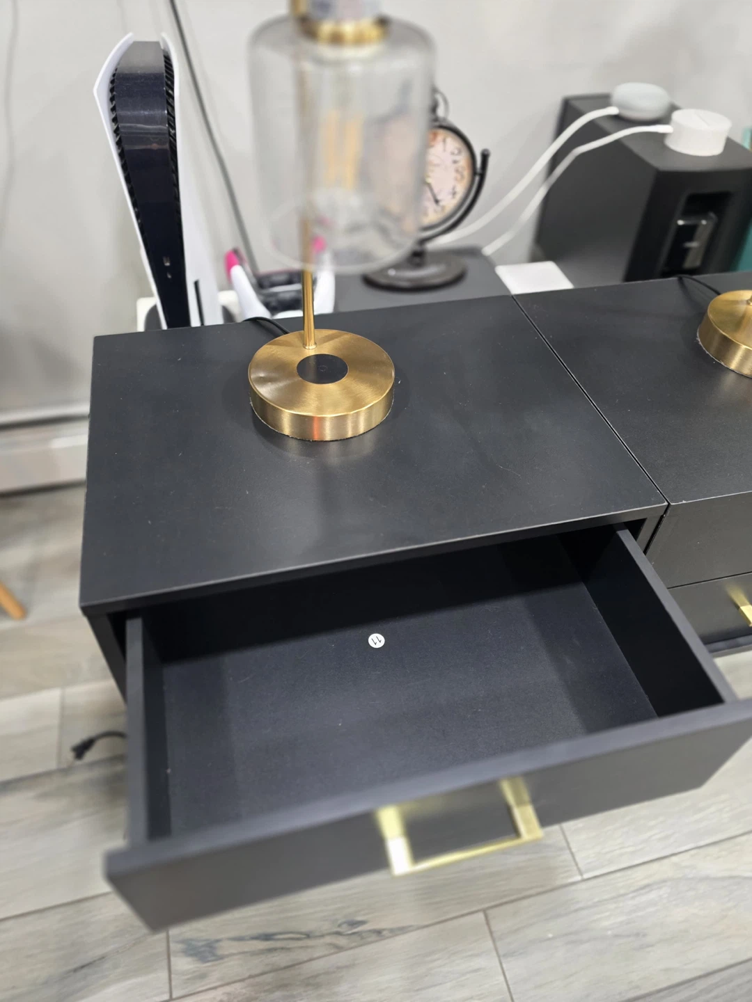Black Nightstand with Gold Drawer Pulls - Set of 2 - photo 4