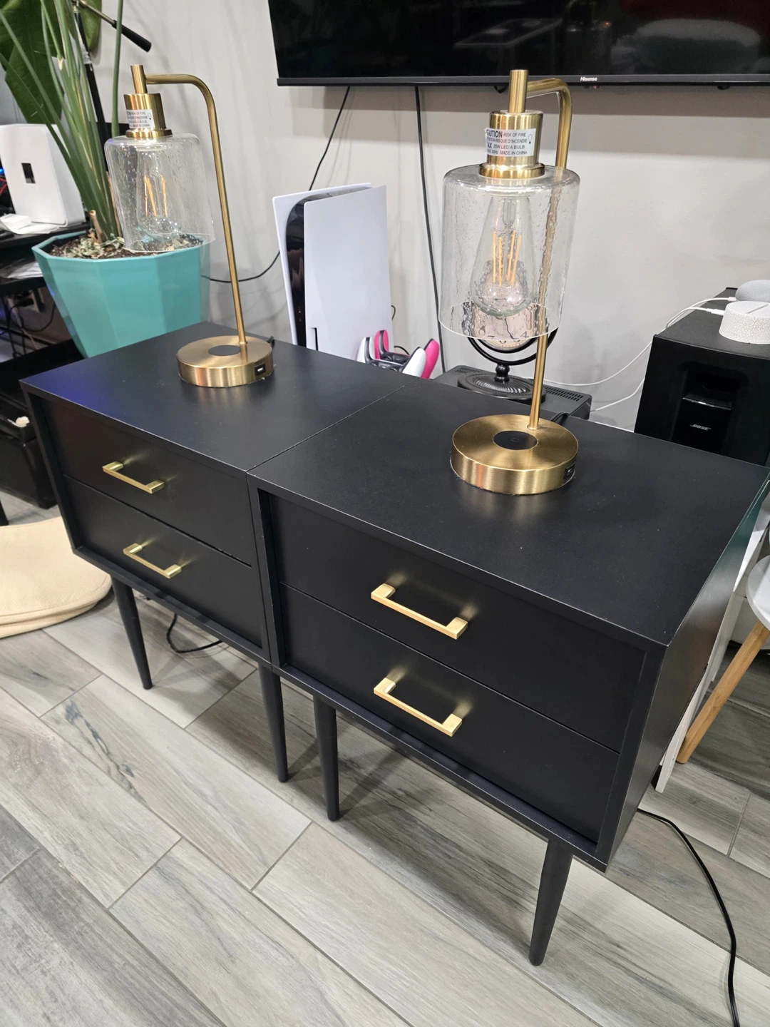 Black Nightstand with Gold Drawer Pulls - Set of 2 - photo 2