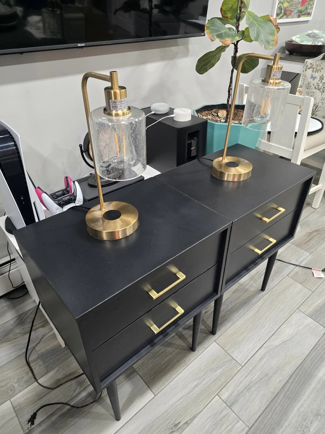 Black Nightstand with Gold Drawer Pulls - Set of 2 - photo 3
