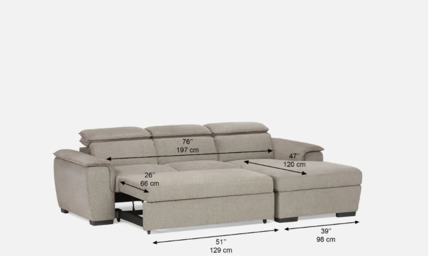 Grey Sectional Sofa with Storage and Pull-Out Bed