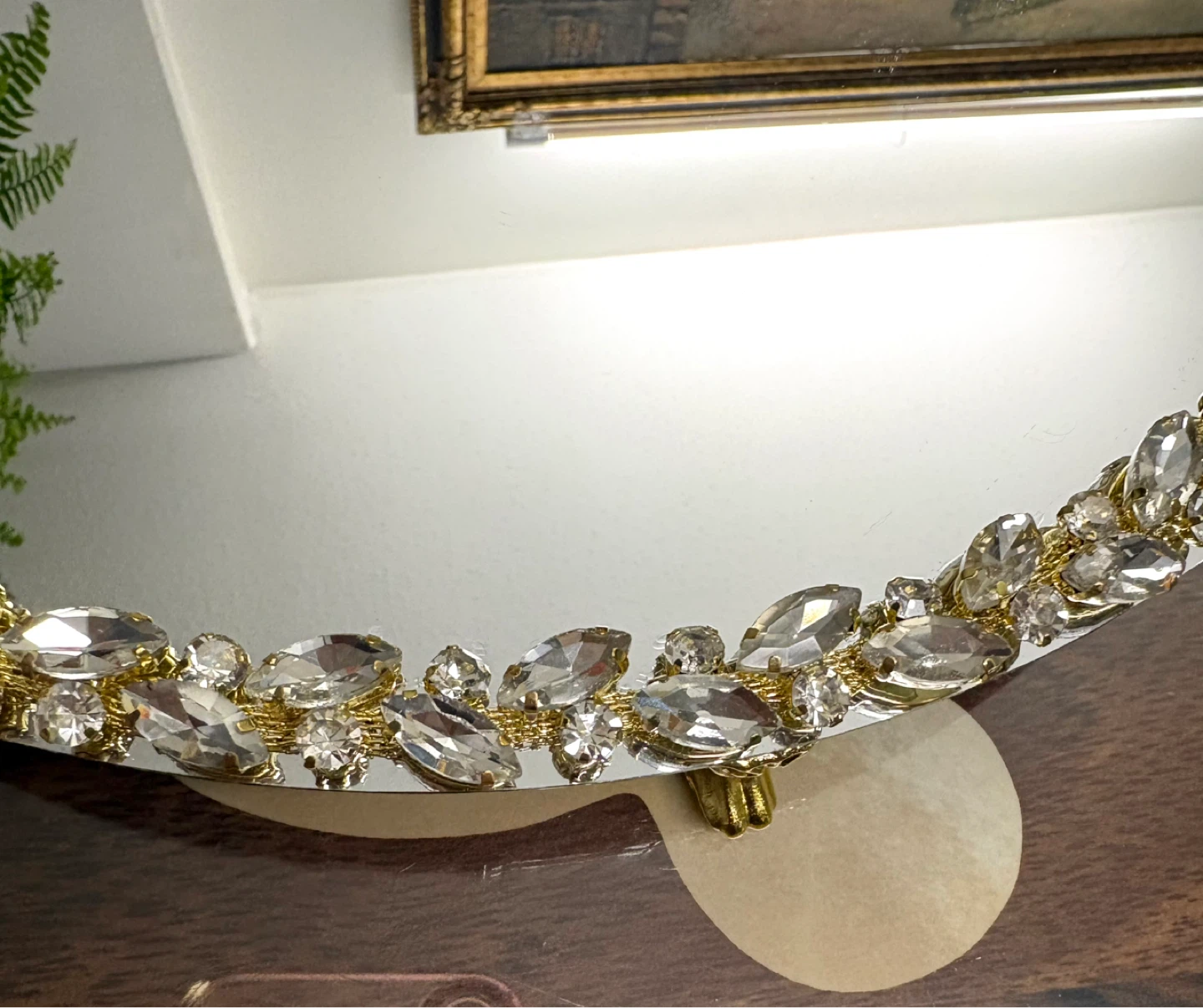 Round mirror tray with gold glass crystal rhinestone trim - photo 4