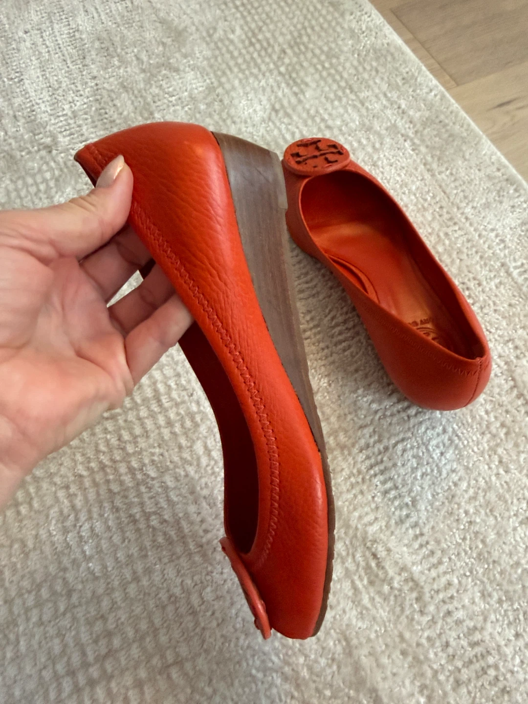 Tory Burch Orange Leather Peep-Toe Wedge Flats - photo 4