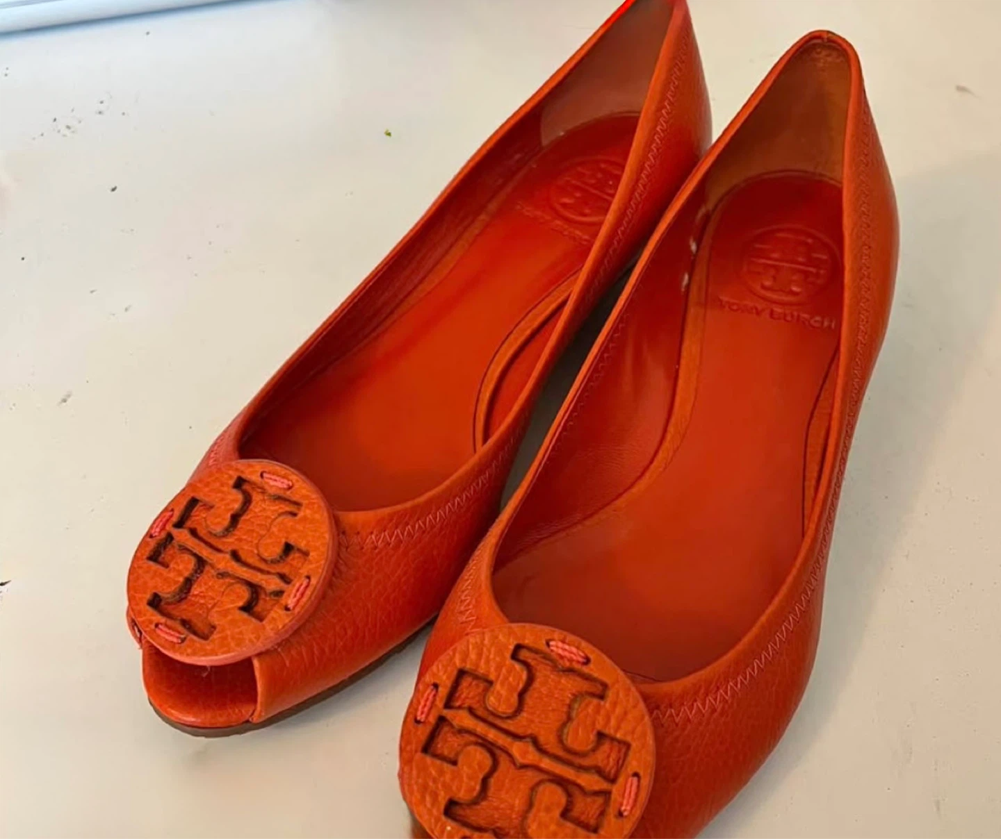 Tory Burch Orange Leather Peep-Toe Wedge Flats - photo 5