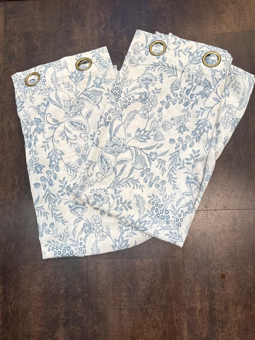 Blue Floral Print Grommet Top Curtains