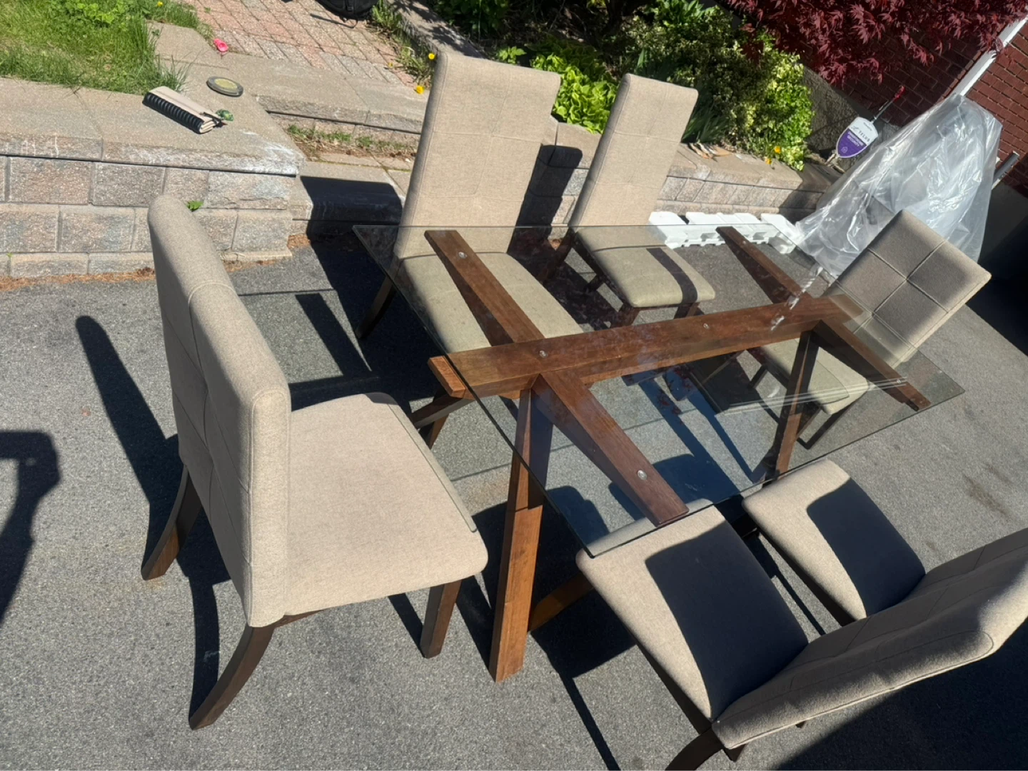 Glass Top Dining Table with 6 Chairs