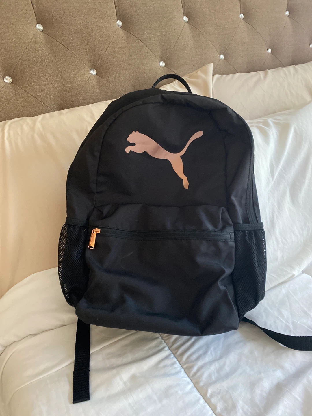 Black Puma Backpack with Rose Gold Logo