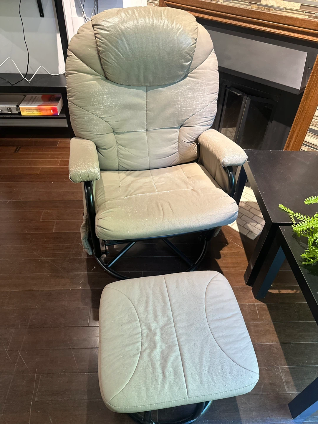 Tan Glider Chair and Ottoman Set