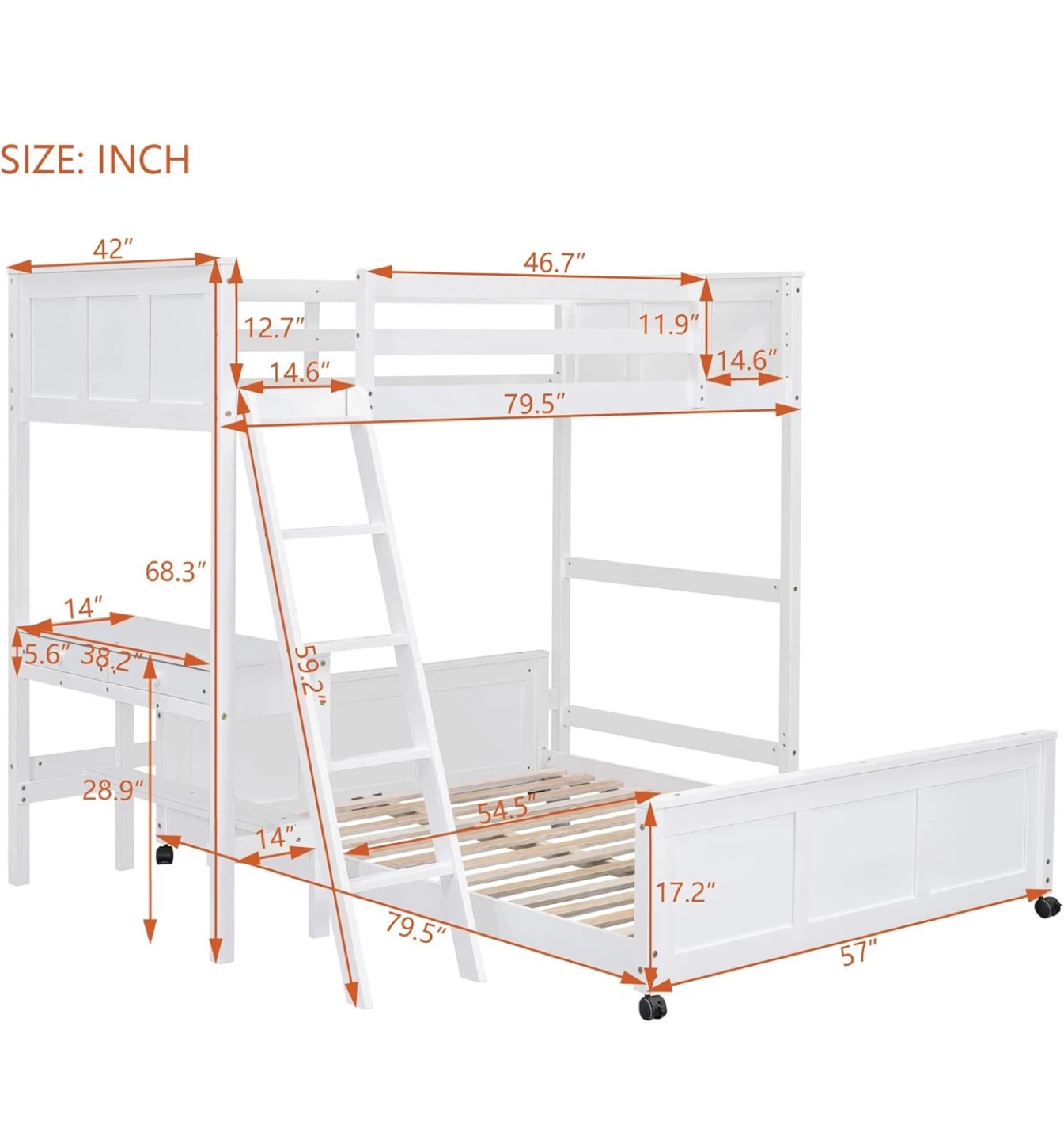 White Bunk Bed with Desk and Twin Over Full Size - photo 4