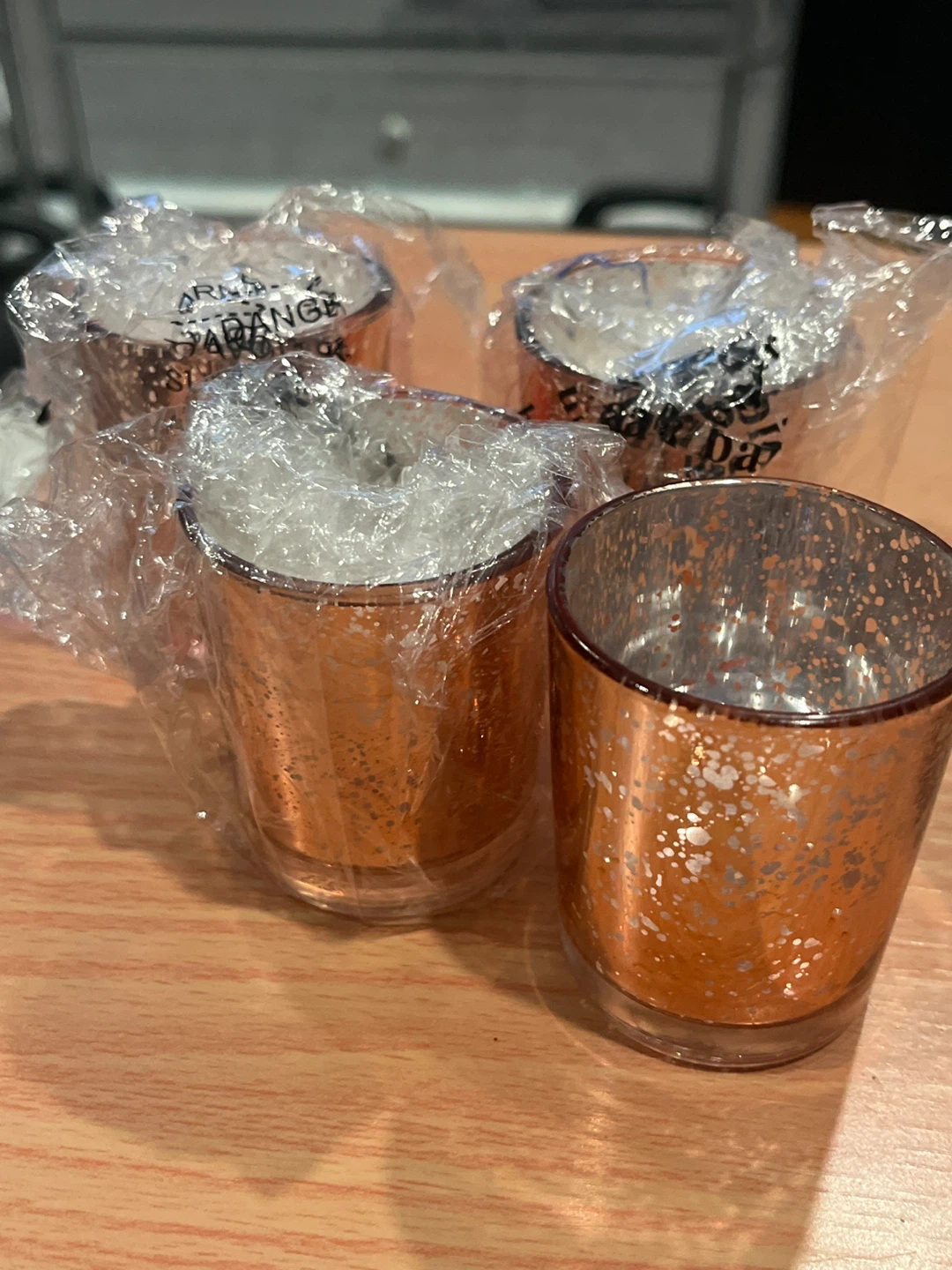 Set of 4 Rose Gold Mercury Glass Votive Candle Holders