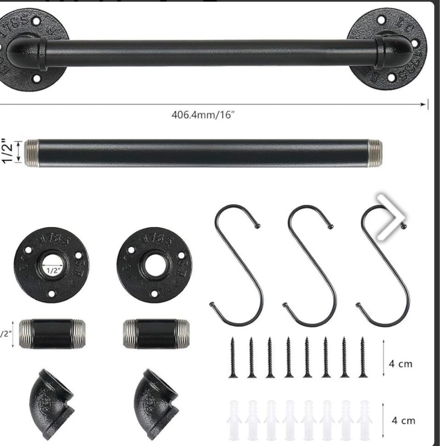 Industrial Pipe Towel Bar with S-Hooks - photo 3