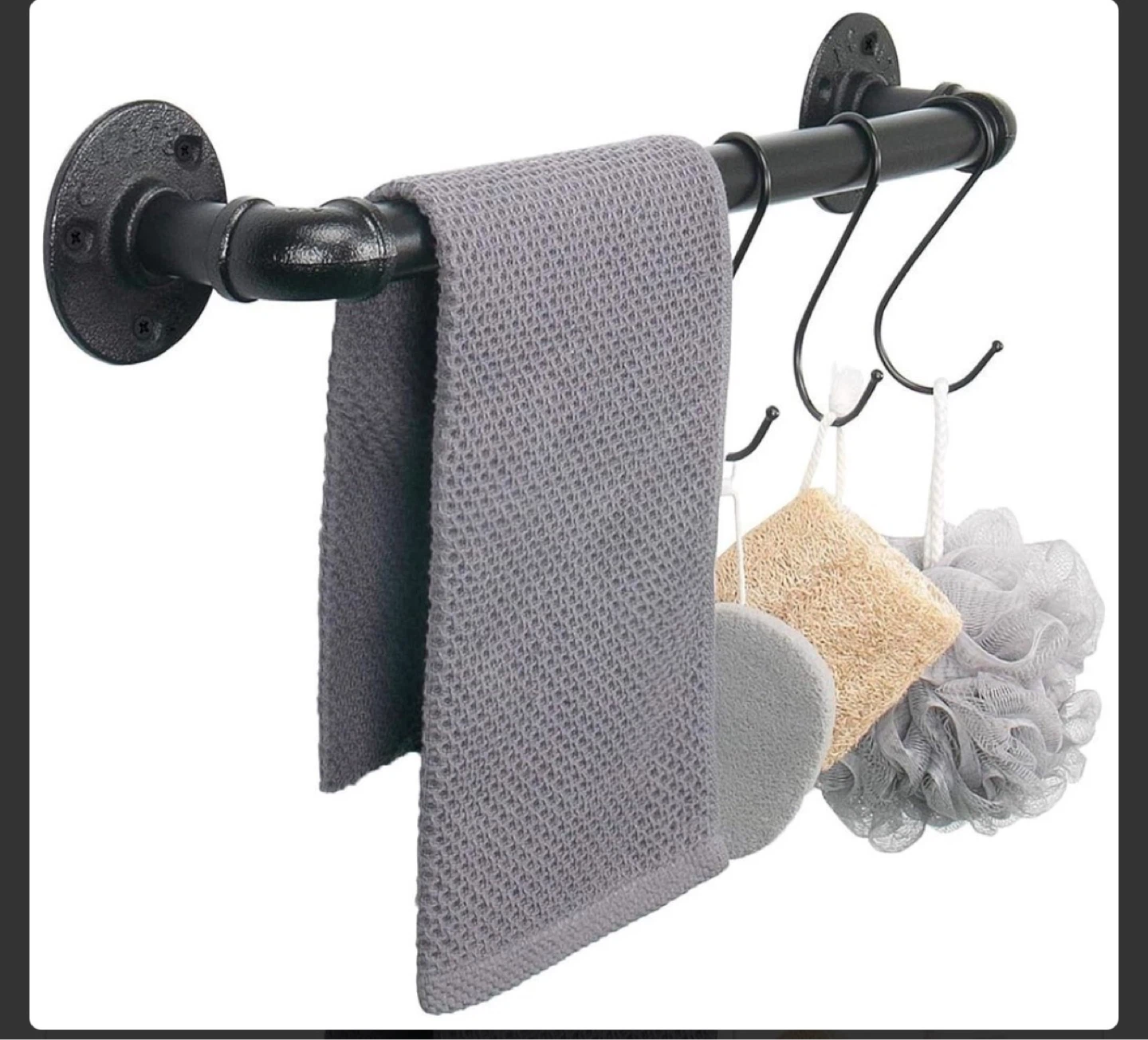 Industrial Pipe Towel Bar with S-Hooks