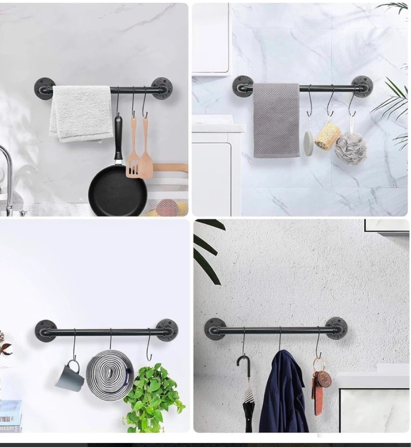 Industrial Pipe Towel Bar with S-Hooks - photo 4