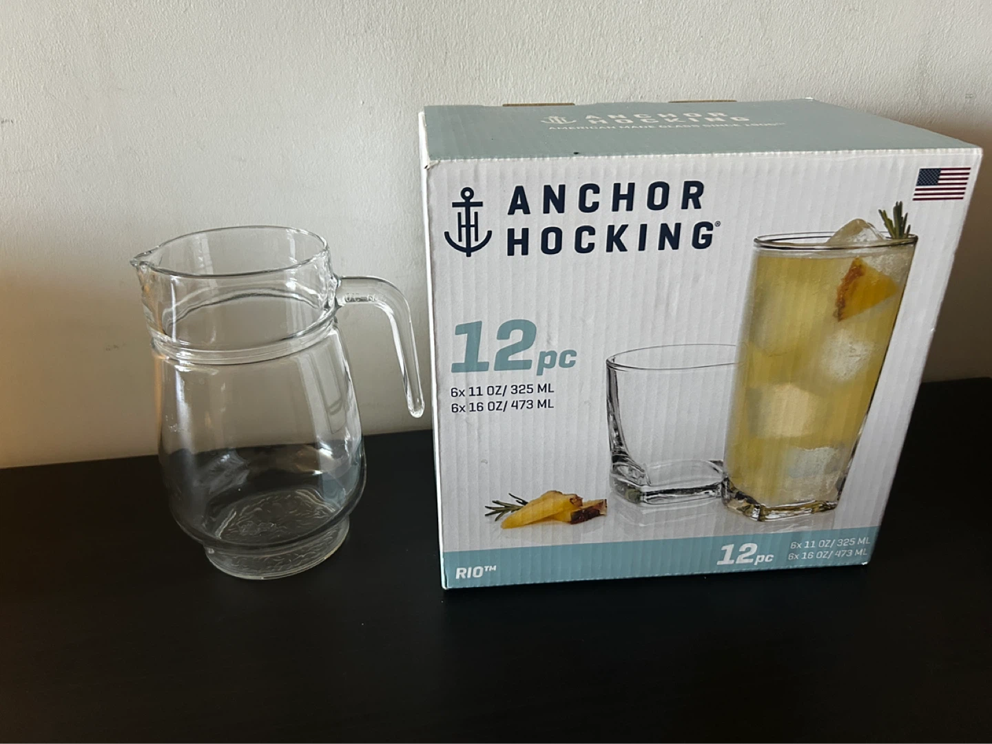 Glass Pitcher and Drinking Glass Set
