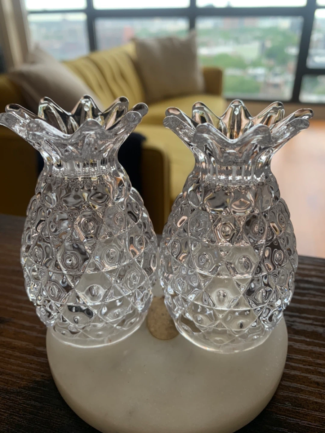 Pineapple shaped glass salt and pepper shakers