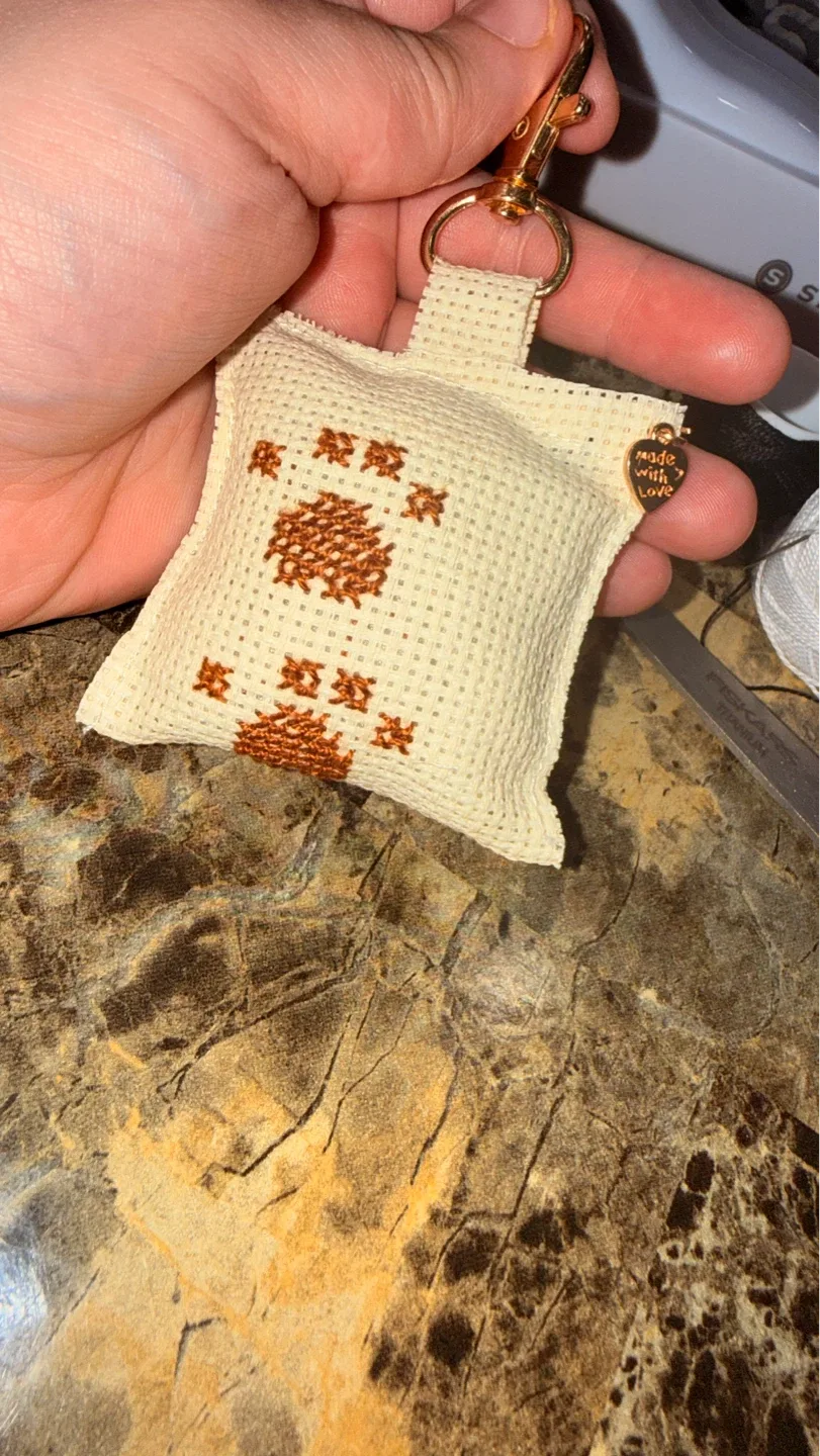 Handmade Cross-Stitch Cat Keychain - photo 2