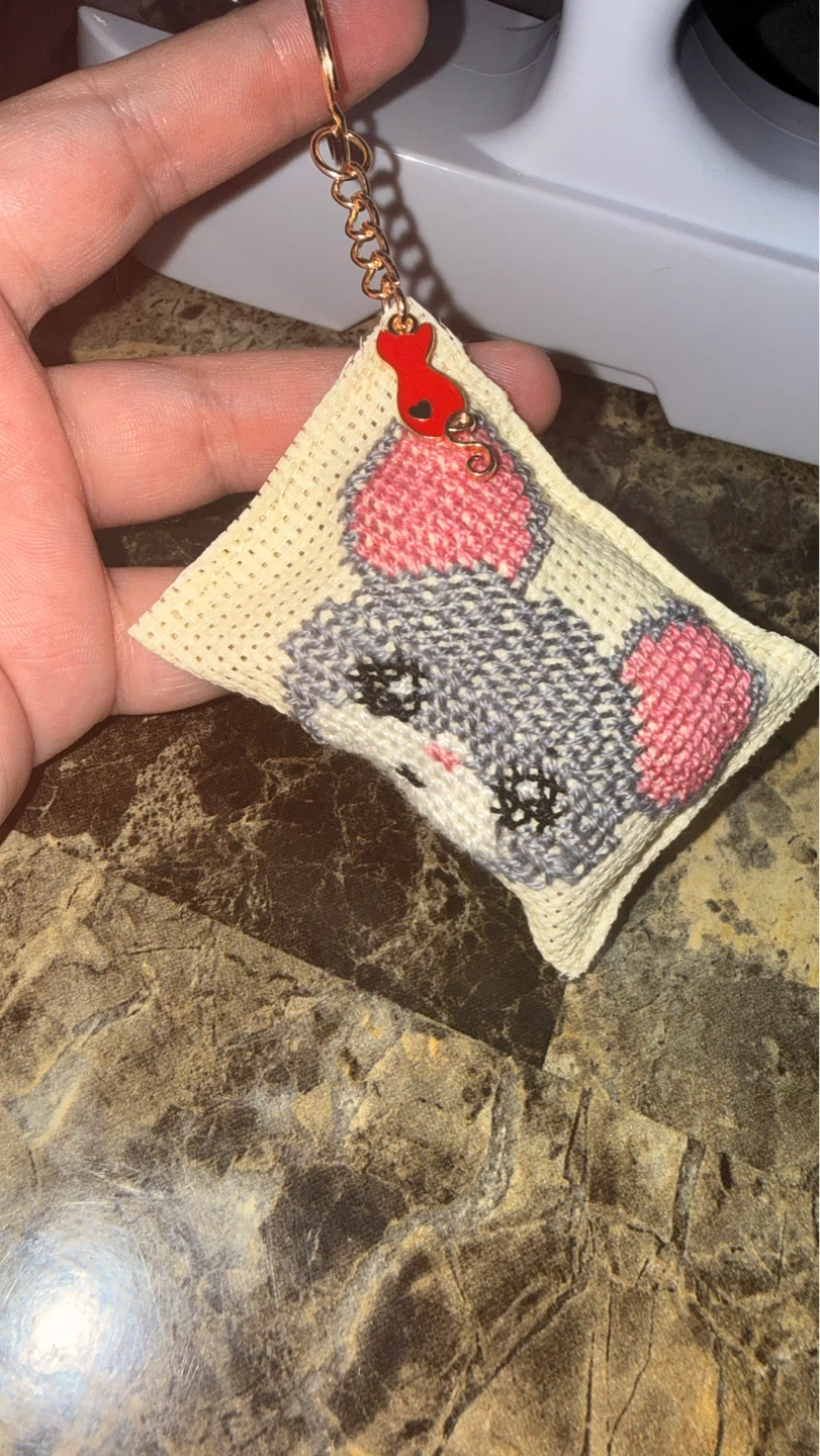 Handmade Cross-Stitch Mouse Keychain