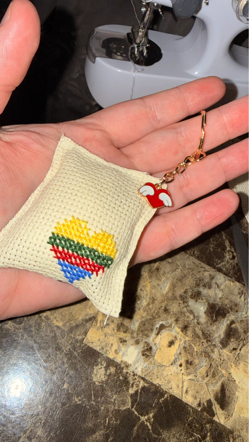 Handmade autism awareness Puzzle Piece Cross-Stitch Keychain - photo 2