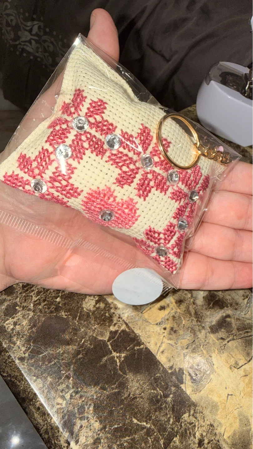 Handmade Embroidered Keychain with Rhinestones