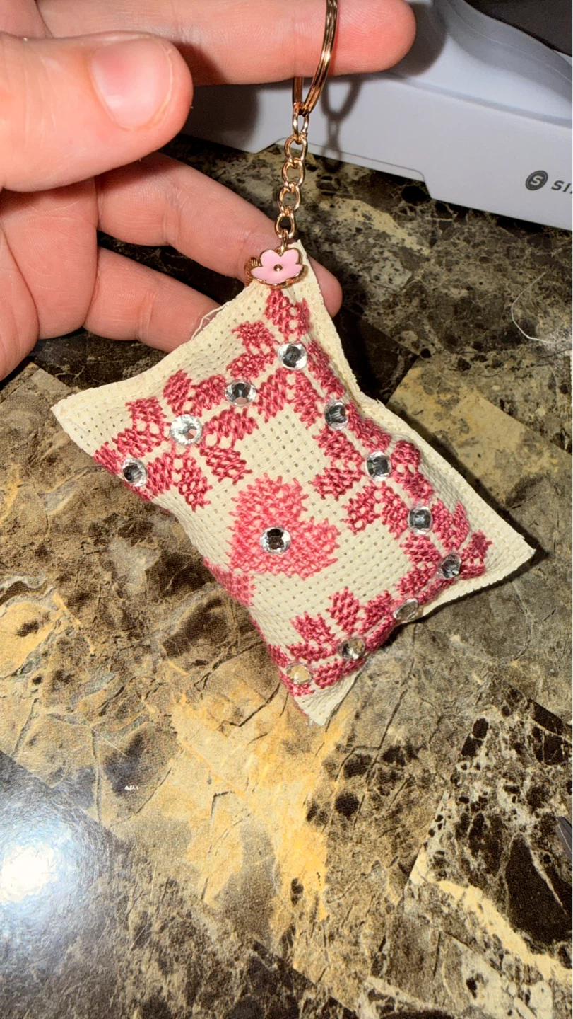 Handmade Embroidered Keychain with Rhinestones - photo 3