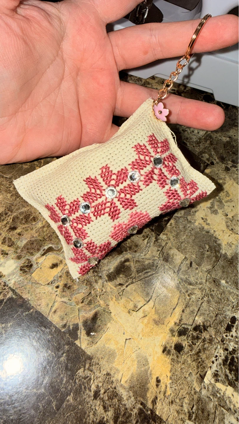 Handmade Embroidered Keychain with Rhinestones - photo 4
