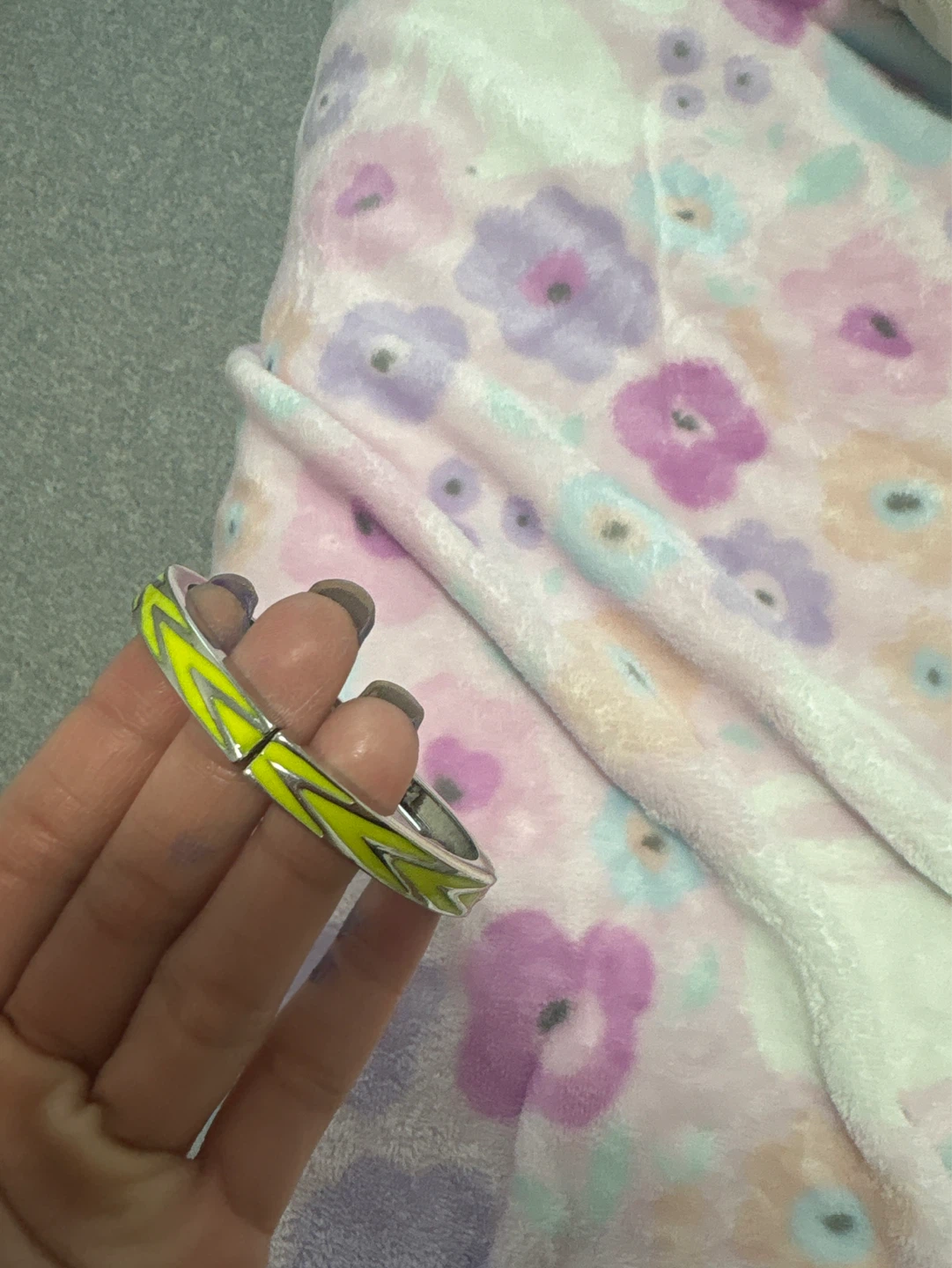 Bright Yellow & Silver Tone Enamel Bangle Bracelet