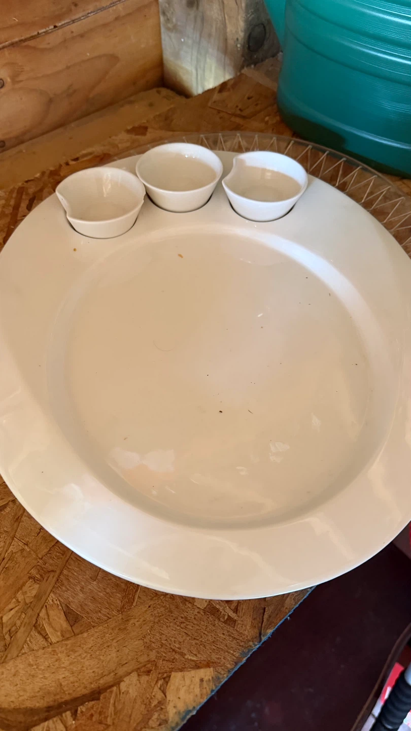 White dipping dish set with large plate