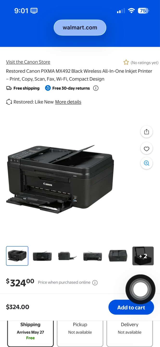 Canon PIXMA MX492 Black Wireless All-In-One Inkjet Printer