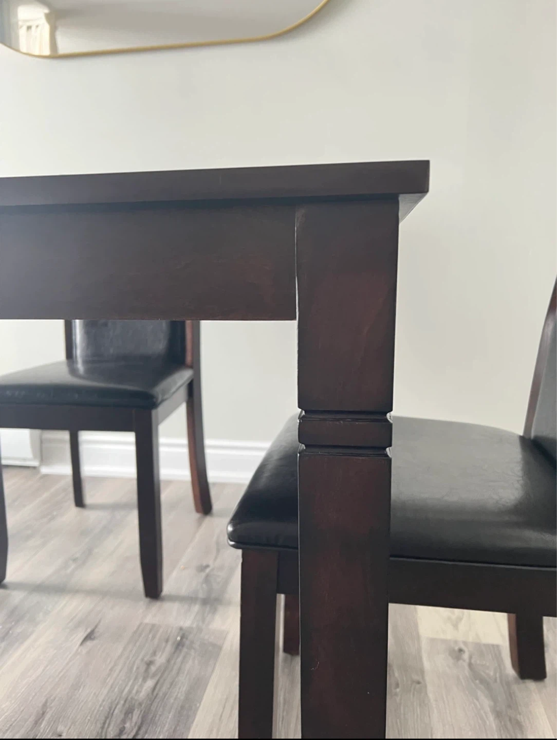 Wooden Dining Chairs with Black Faux Leather Seat and Back - photo 2