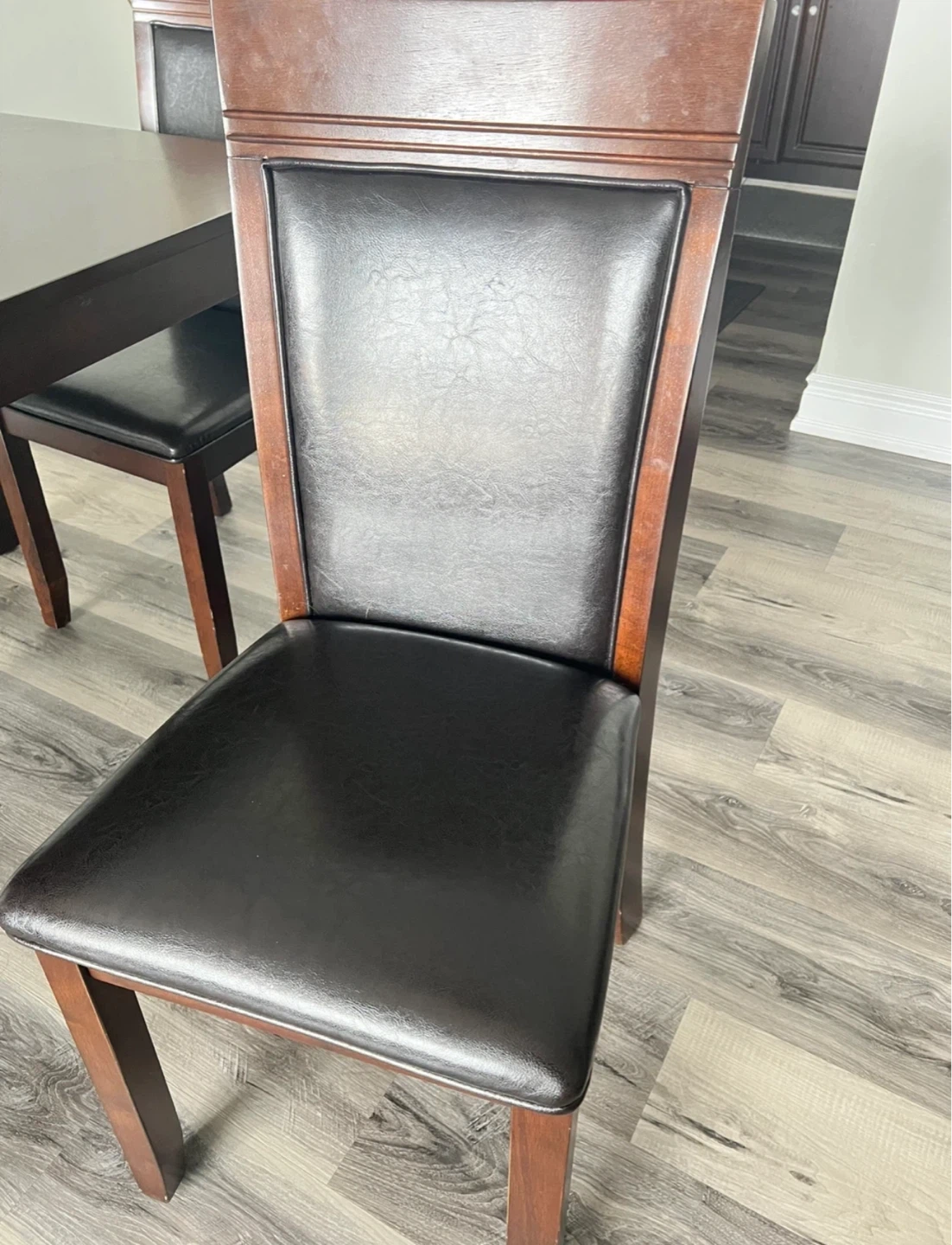 Wooden Dining Chairs with Black Faux Leather Seat and Back - photo 4