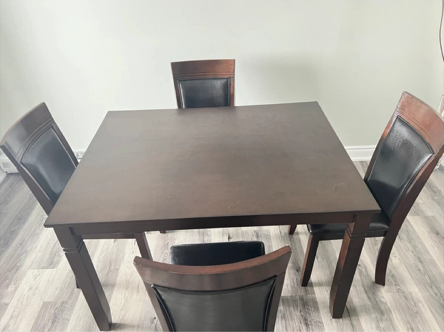 Wooden Dining Chairs with Black Faux Leather Seat and Back