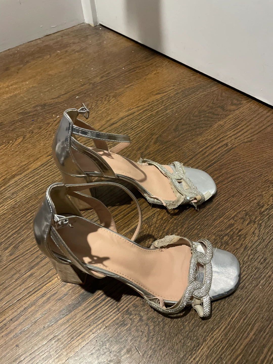 Silver Strappy Block Heels