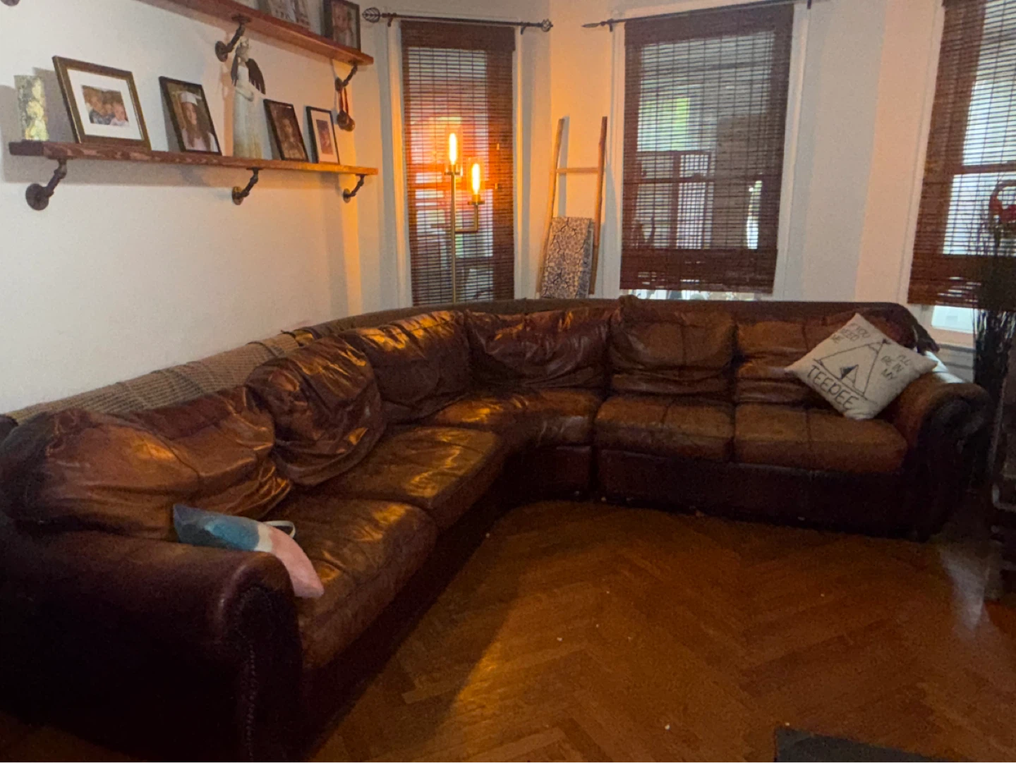 Brown Leather Sectional Sofa - photo 3