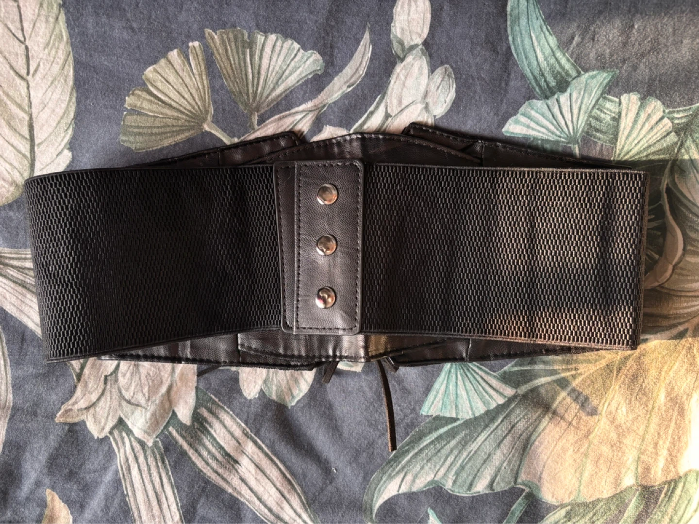 Black Elastic Corset Belt with Lace Overlay - photo 3