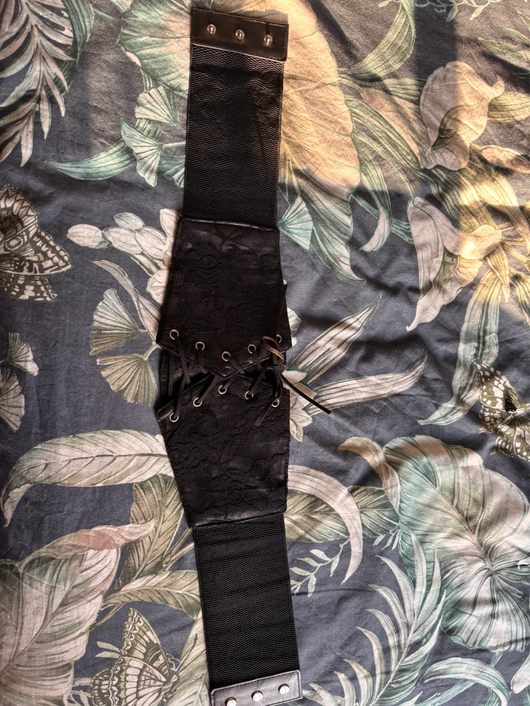 Black Elastic Corset Belt with Lace Overlay - photo 2