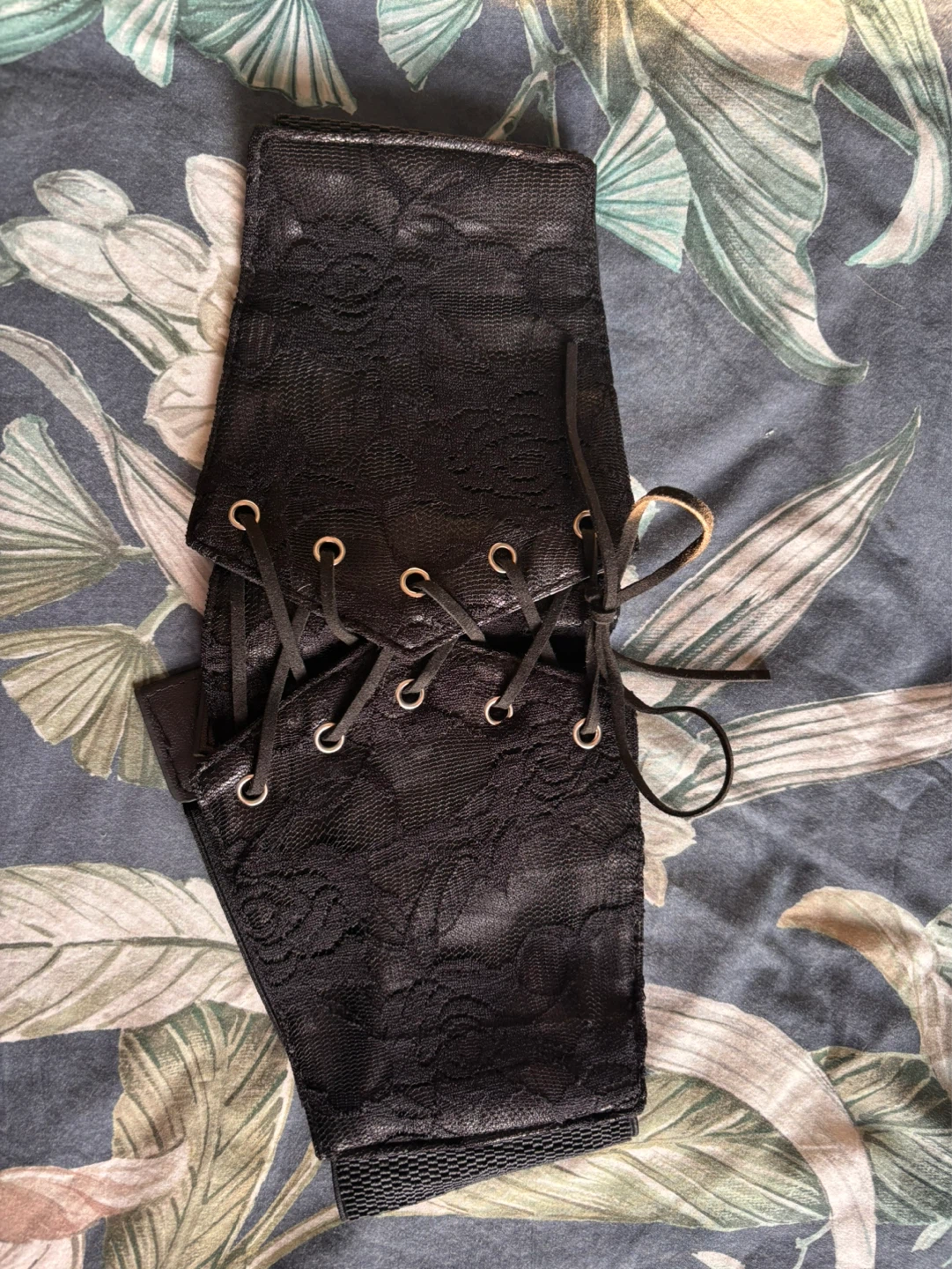 Black Elastic Corset Belt with Lace Overlay