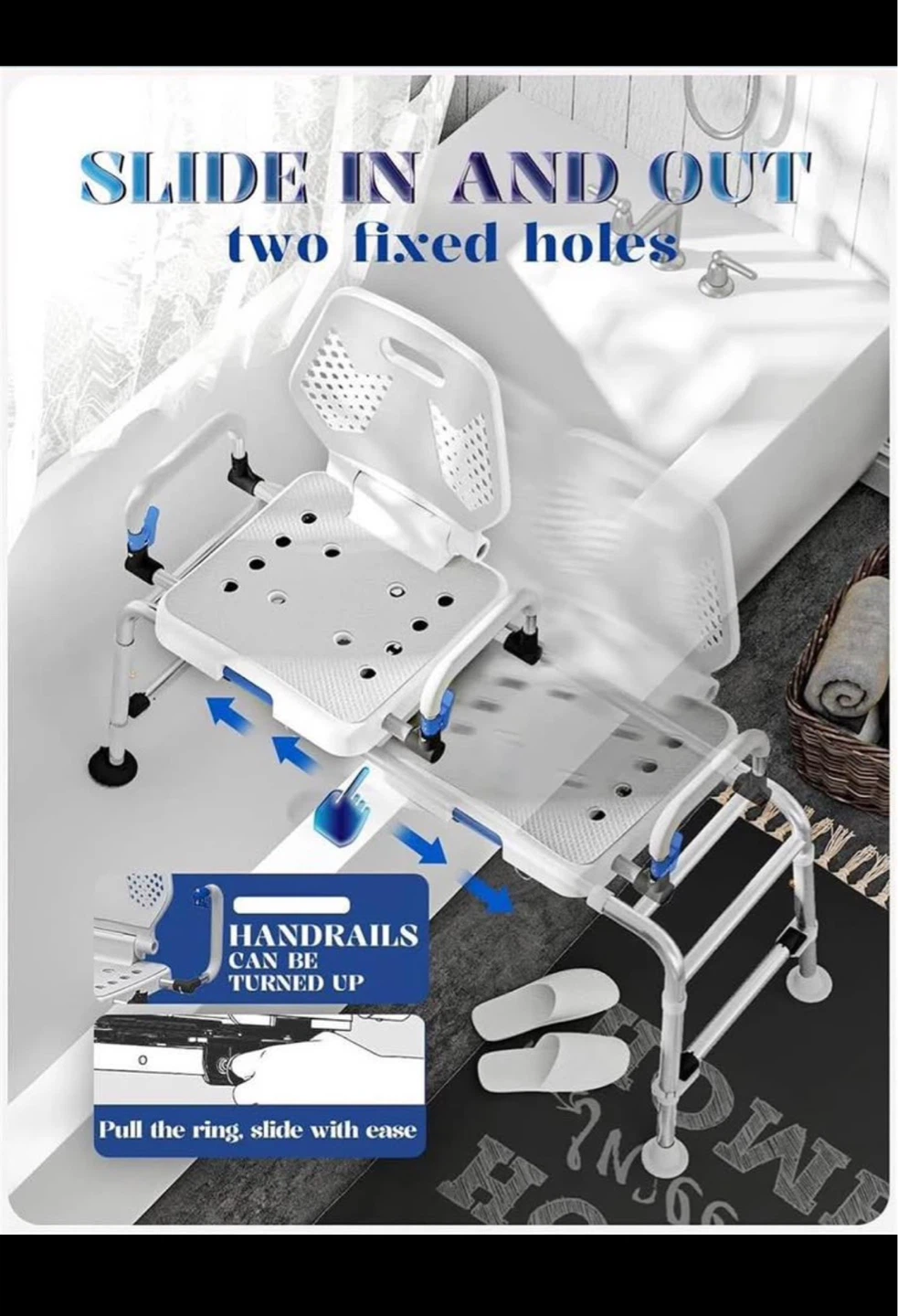 Shower Chair with Sliding Seat and Adjustable Height - photo 3