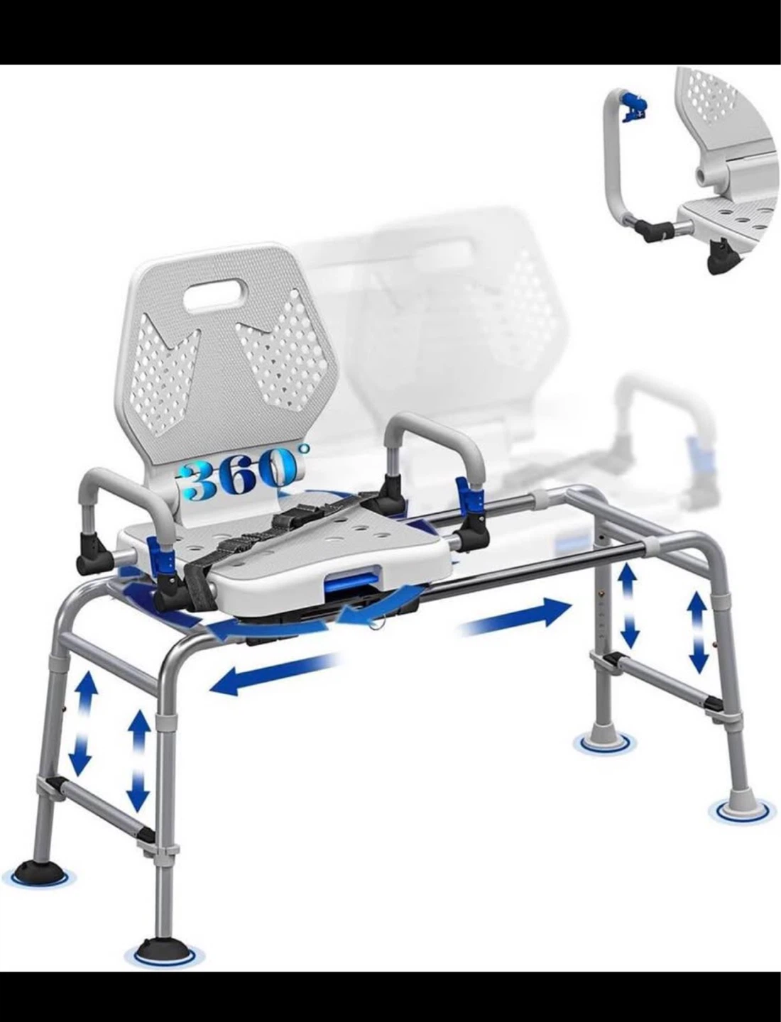 Shower Chair with Sliding Seat and Adjustable Height