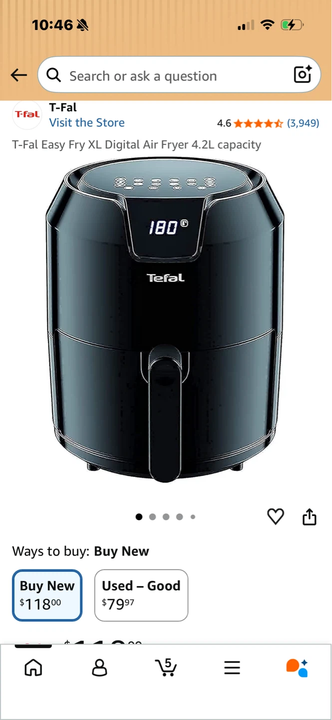 T-Fal Easy Fry XL Digital Air Fryer 4.2L Capacity