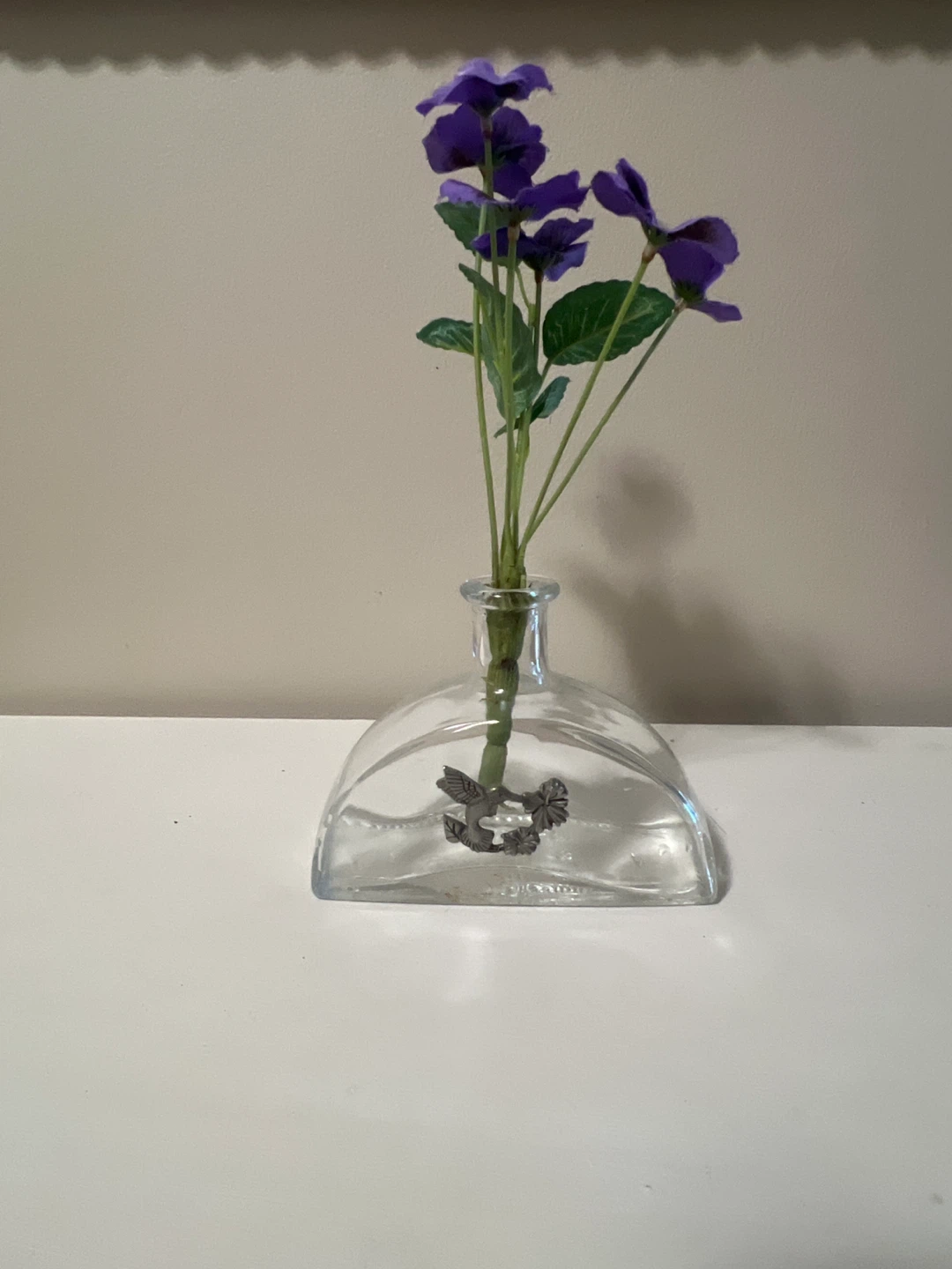 Glass Pewter vase with artificial flowers