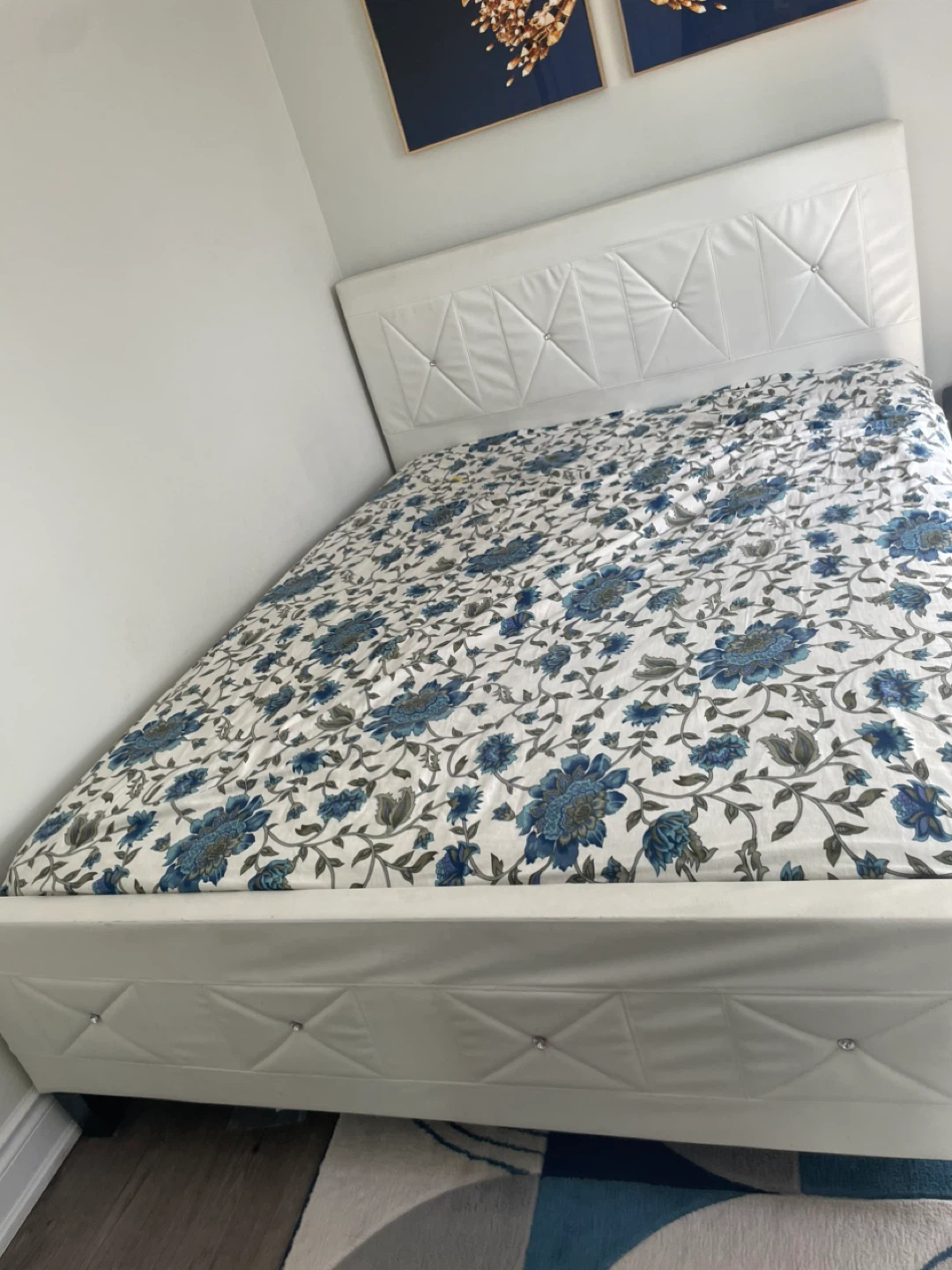 White Faux Leather Queen Bed Frame with Crystal Accents - photo 2