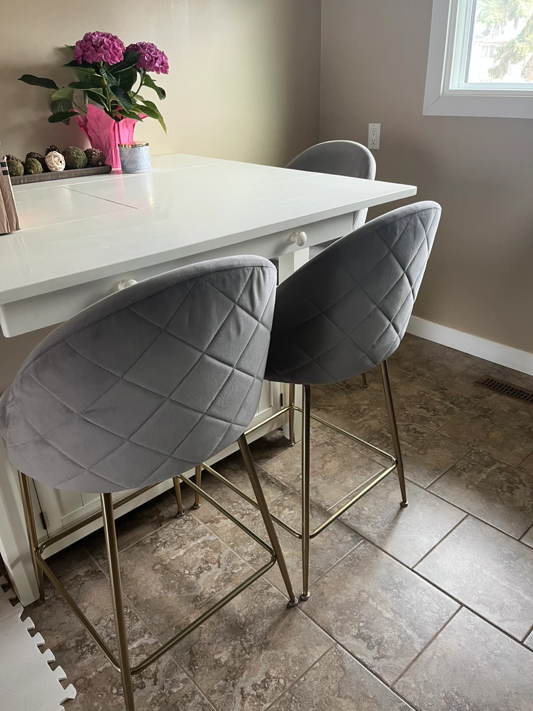 Grey Velvet Dining Chairs x4