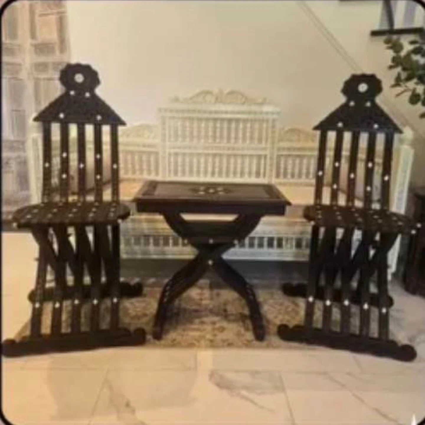 Dark Wood Folding Chairs and Table Set