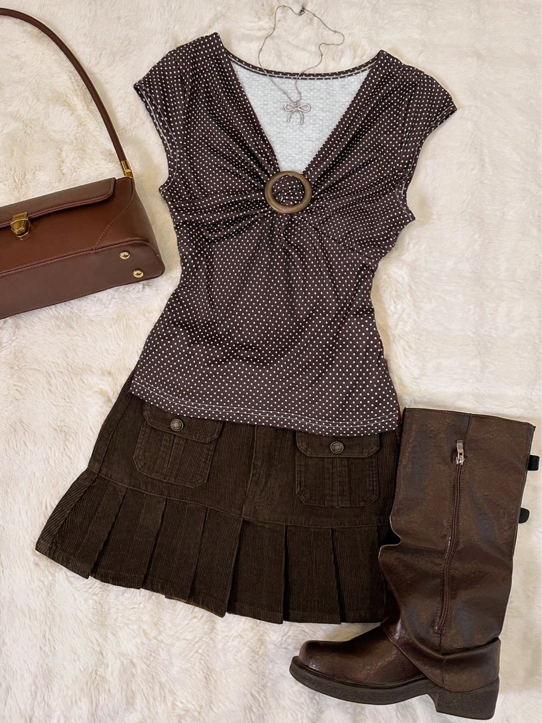 Brown Polka Dot Ruched Top - photo 2