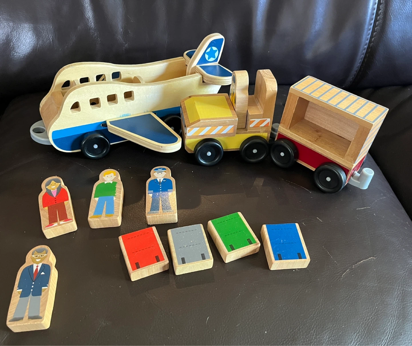 Wooden Toy Airplane and Truck Set with Figures