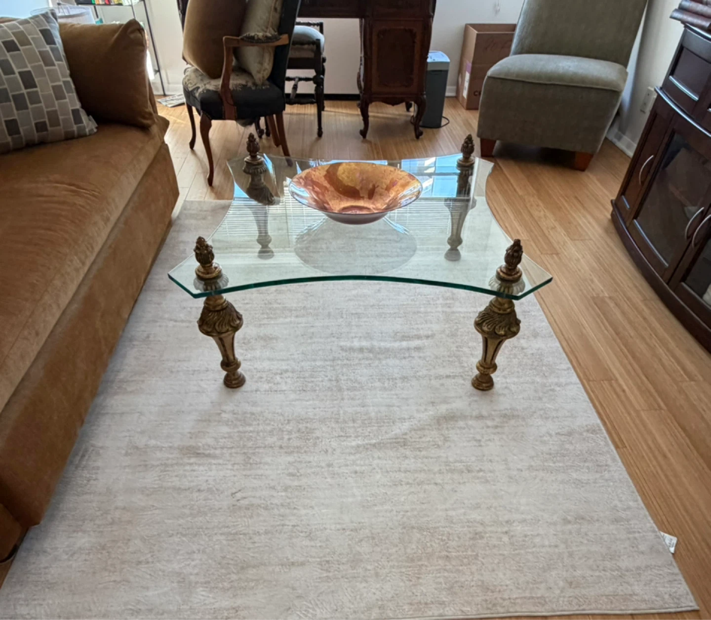 Vintage glass coffee table 42”