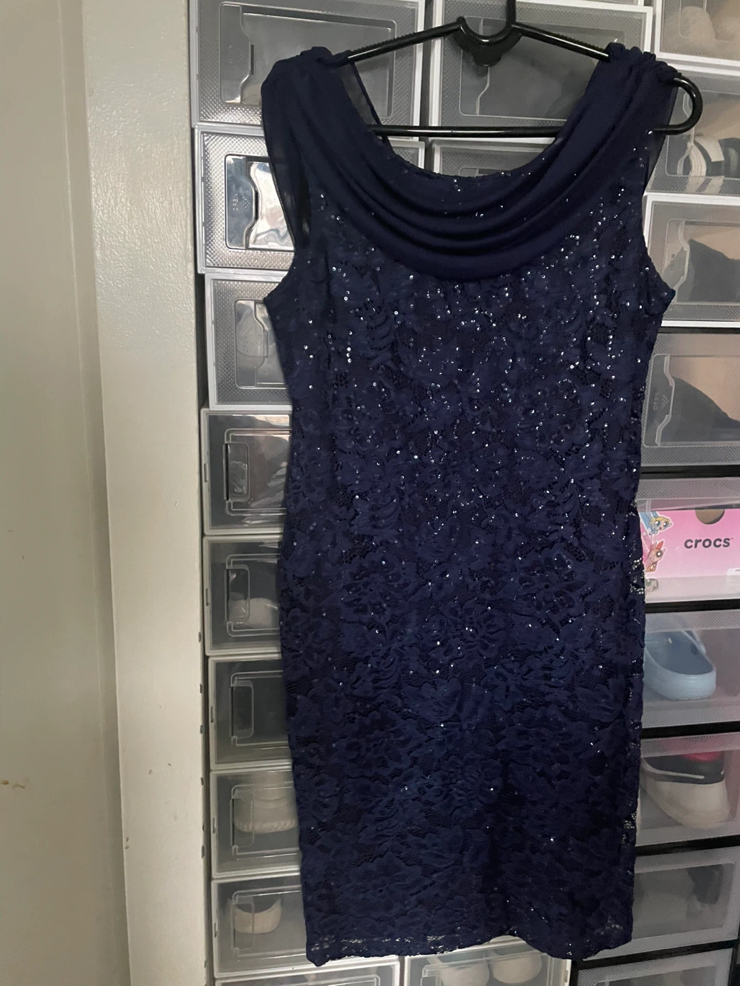 Navy Lace Sequin Cocktail Dress